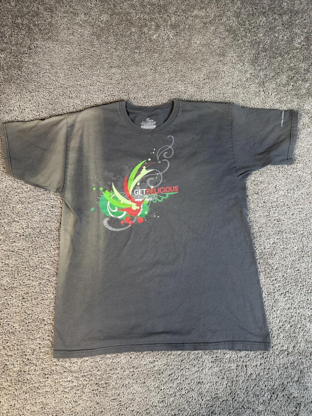 Vintage Bacardi Shirt Mens L Gray Grand Melon GET DELICIOUS Promo Rum Y2K